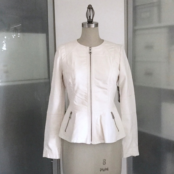 guess peplum leather jacket